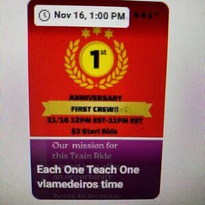 Nov. 16, Each One Teach One train $3 starts